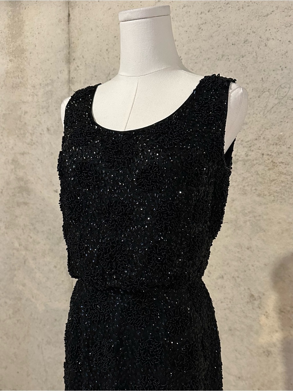Vintage Black Beaded Cocktail Dress Old Hollywood Glam 70s 80s Luxury Size XS - Picture 2 of 8